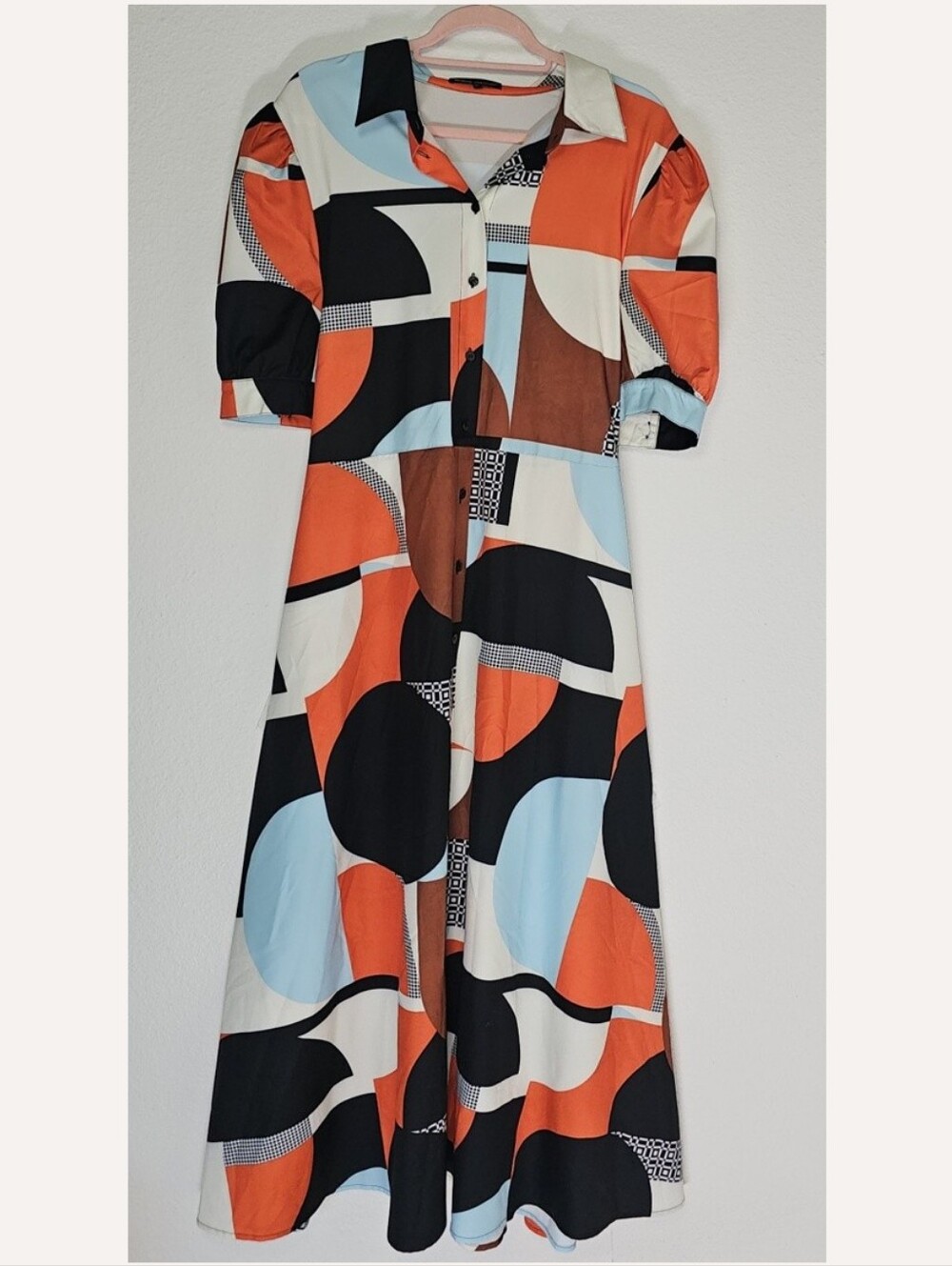 Buxom Couture multicoloured maxi dress with tie waist and button up front 2x